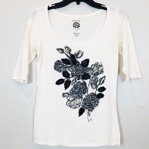 Lucky Brand Shirt Silk Roses Black And White